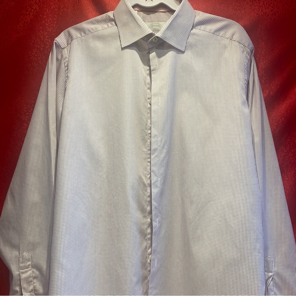 ETON Contemporary Dress Shirt 42 / 16.5 Burgundy Micro Check